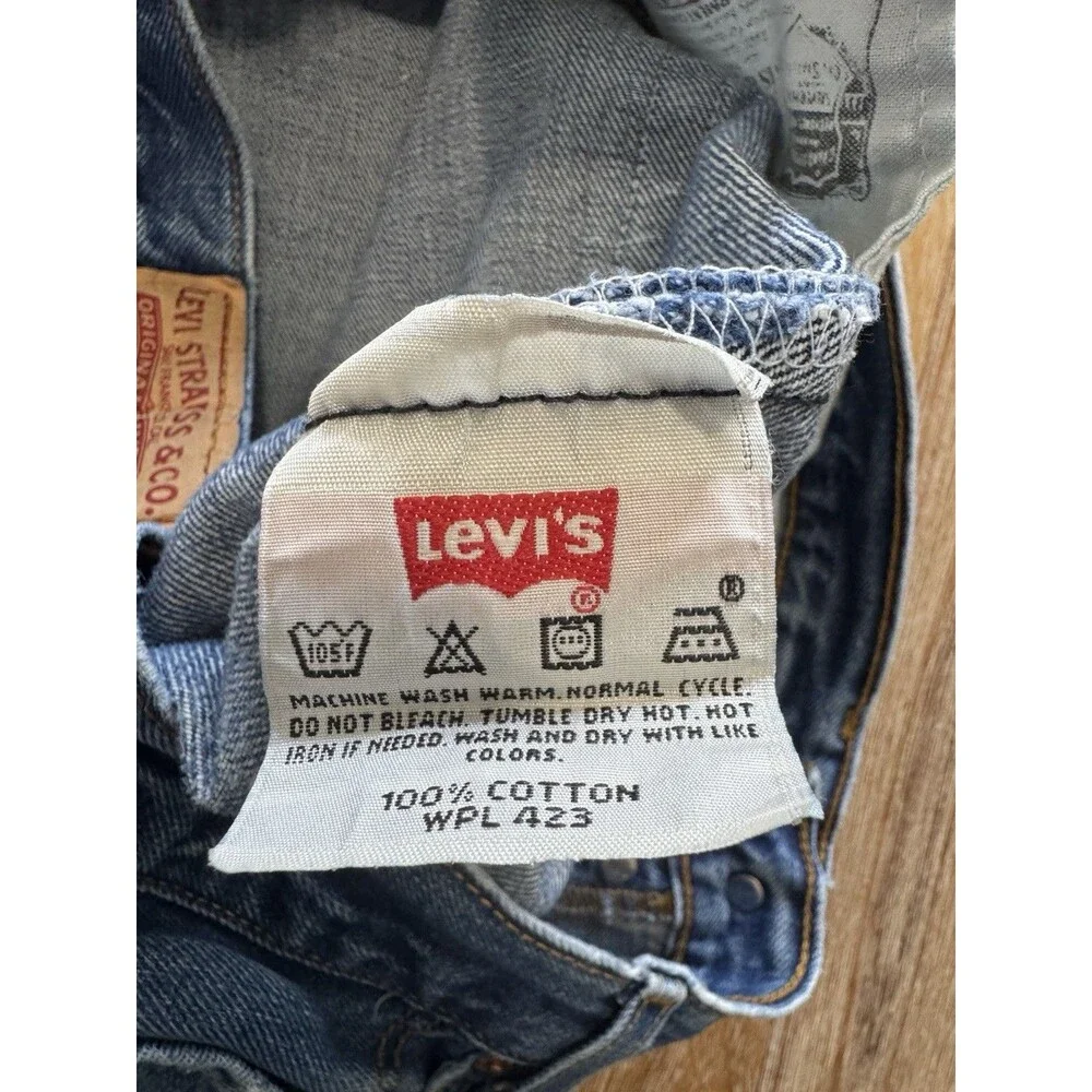 Levis 501 Original Fit Jean Mens 34x34 Thrash Distressed Shred Blue Y2K (32x33)